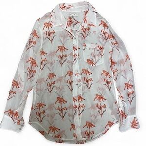 Madewell White Floral Sheer Button Up Blouse Top